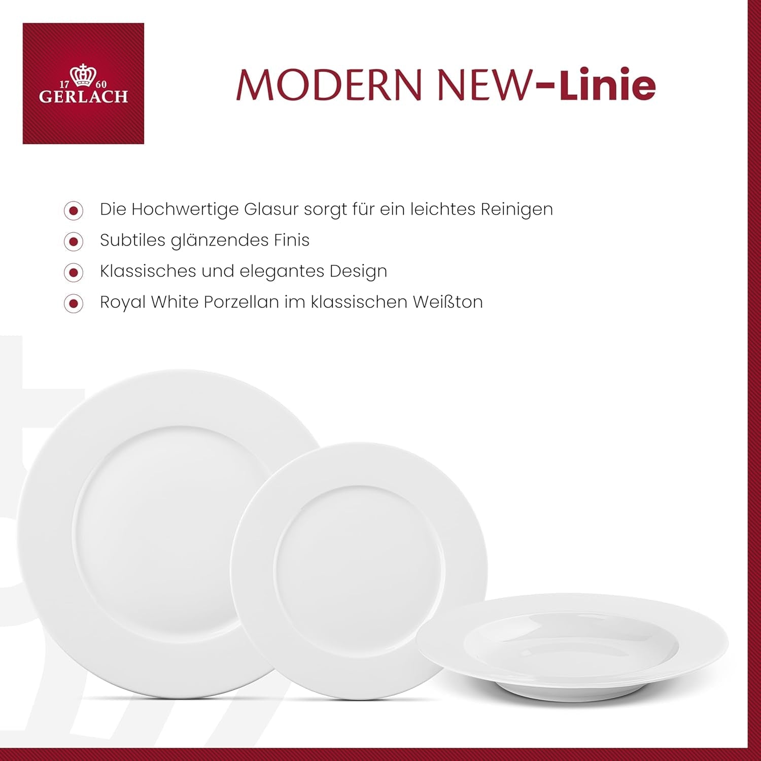 Gerlach 1760 servicesæt - 18 dele - Bordservice til 6 personer - Tallerkensæt - Moderne porcelæn, hvid