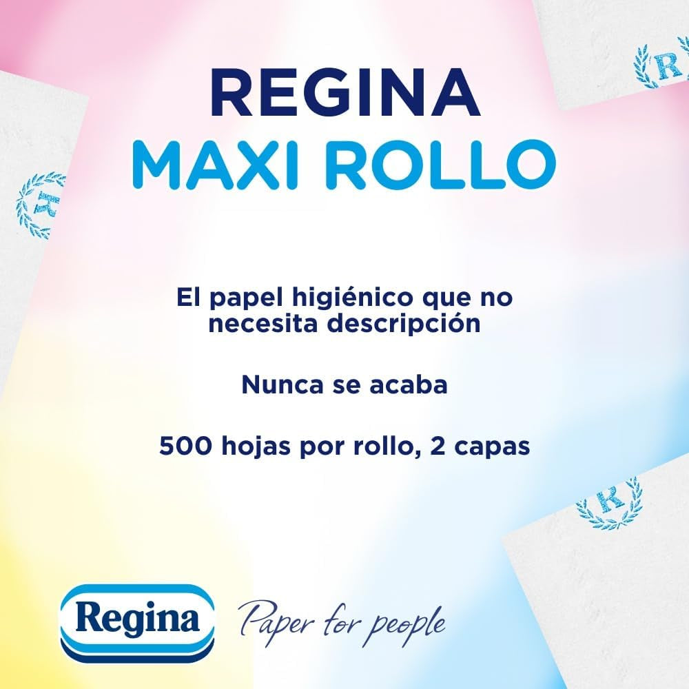 Regina Maxi Roll - 4 ruller toiletpapir, 500 2-lags ark pr. rulle, mere end tre gange en standardrulle, 60% genbrugsplastikemballage, 100% Fsc-certificeret papir