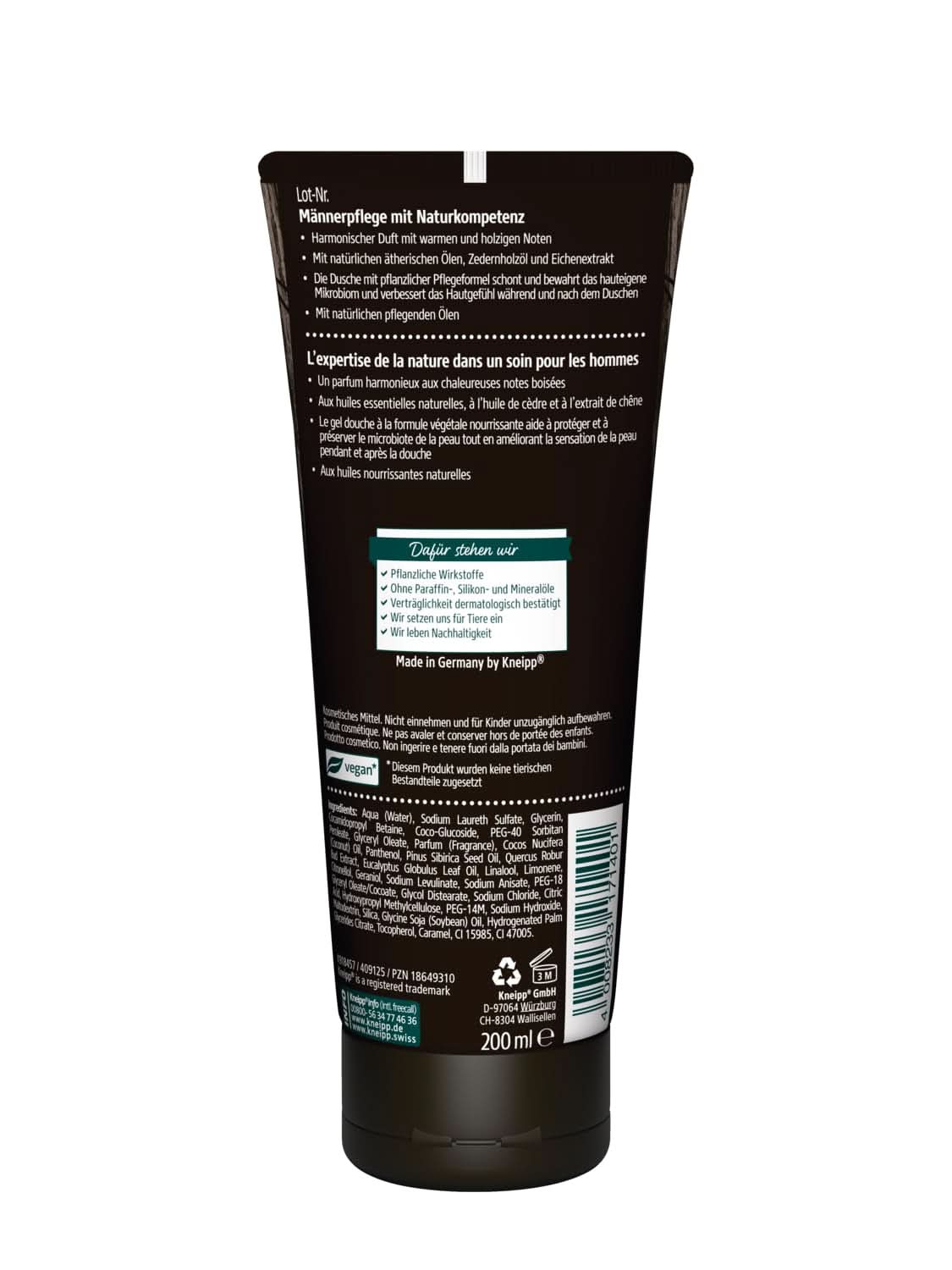 Kneipp MÆND 2 i 1 Shower Kraftfuld, Shower gel og shampoo, 200 ml Brusebad og bad Naty Shop