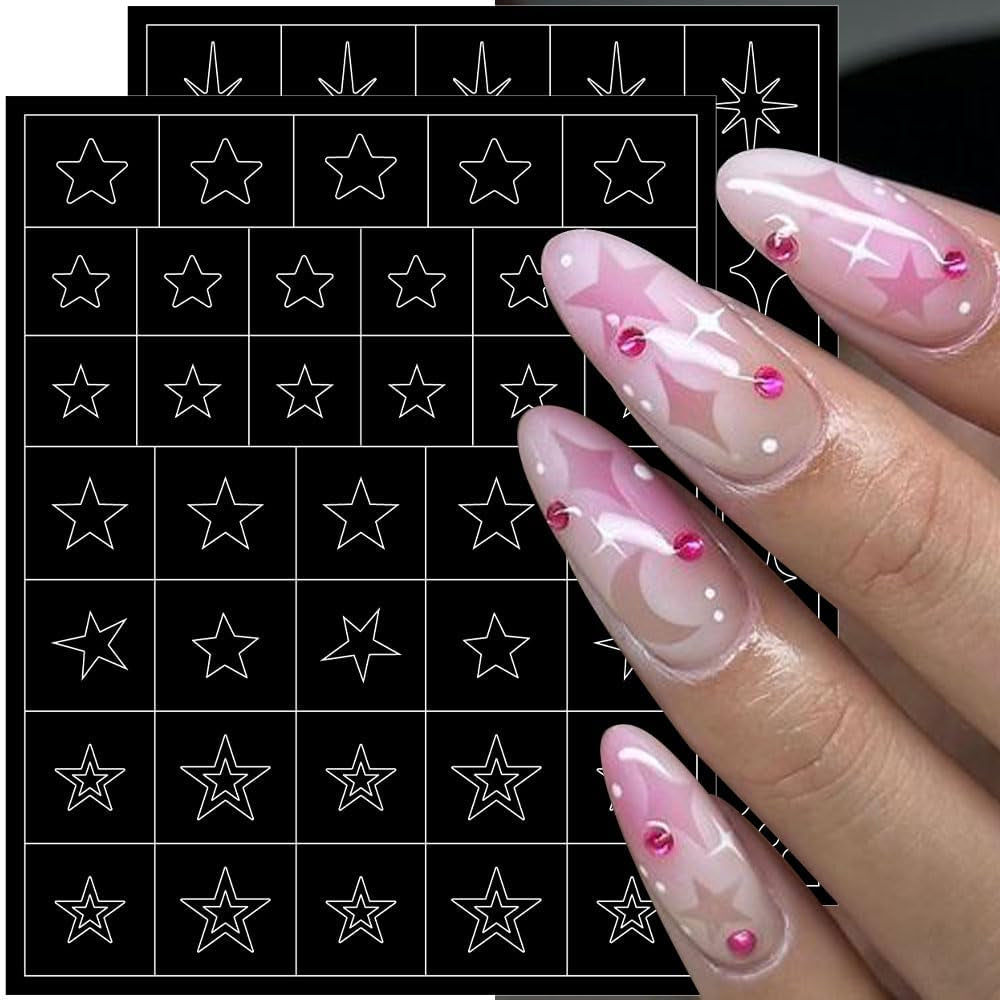 6 ark Airbrush-skabelon Nail Stickers, Butterfly Flame Stars Heart Stars Nail Stickers Printing Stencil Tool Nail Art Selvklæbende Stickers til Kvinder Nail Art Design Stickers