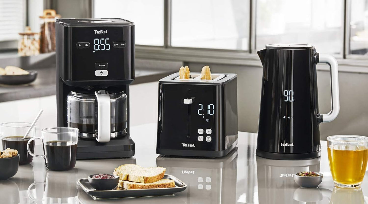 Tefal Smart'n Light Espressomaskine med timer, Espressomaskine med programmerbart filter 1,25 L, Aromafunktion for Intens Aroma, Holde Varm funktion, Anti-dryp og nem at rengøre, Sort