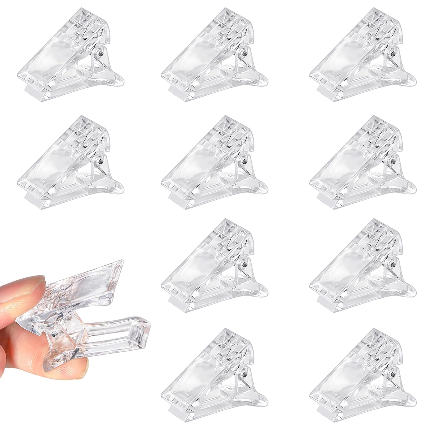Negleclips, Manicure Clips, Clear Neil Clips, Clear Polygel Clips, Quick Build Nail Extensions, Gel Assistant, 10 stk.