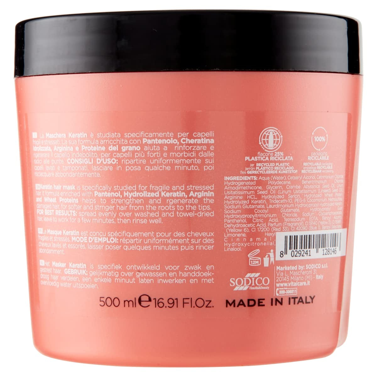 | Keratin - Styrkende hårmaske til skørt og beskadiget hår med keratin og arginin til stærkere og blødere hår 4 x 500 ml Naty Shop hårmaske