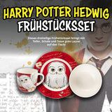 Harry Potter 3-delt servicesæt, rødt, porcelæns morgenmadssæt med tallerken Ø 19 cm, krus 220 ml og skål 330 ml, servicesæt