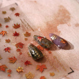 JMEOWIO 3D Nagelsticker Herbst Nail Art Sticker Selbstklebend Nagelaufkleber 5D Stereoskopisk Ahornblatt Erntedankfest Dekoration Nageldesign Tilbehør 1 Blatt