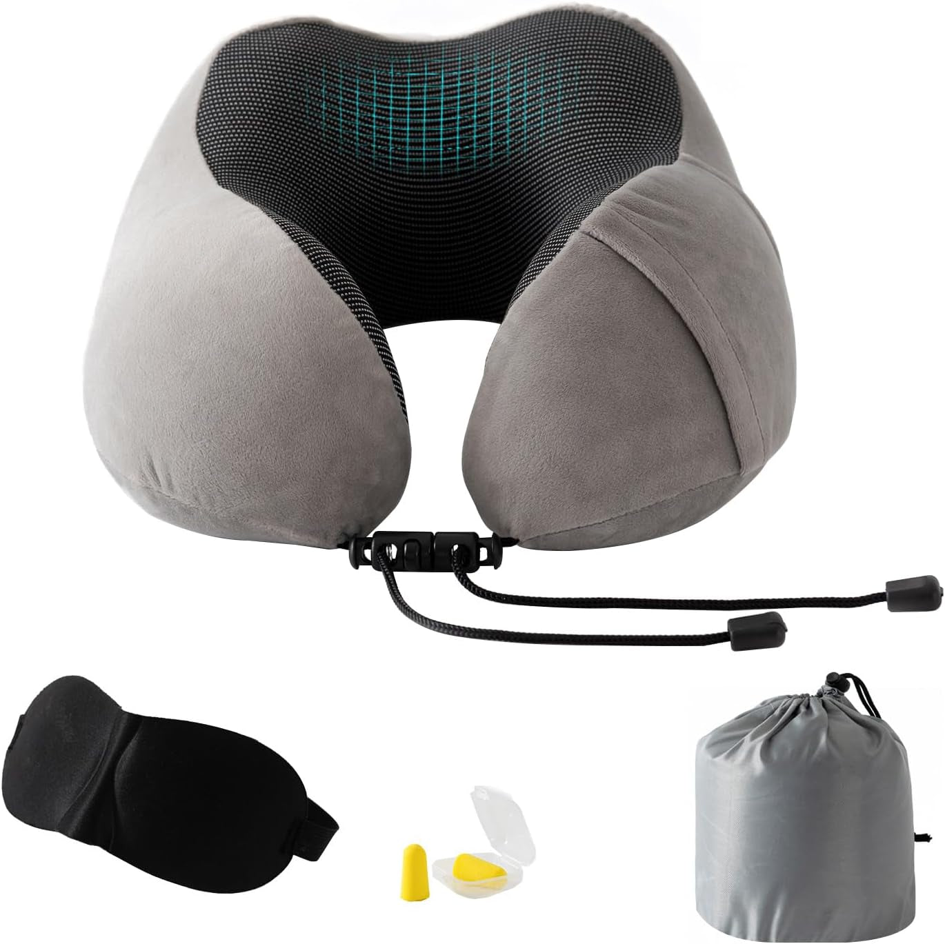 Nakkepude, Fly Nakkepude, Rejsepude, Voksen Nakkepude, Bil Nakkepude, Hjemmepude, Ergonomisk Memory Foam Pude, Vaskbar Smal Ryg, Justerbar, Grå