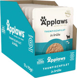 Applaws 100 % naturlig våd kattefoder tunfileter i bouillon - pakke med 12 70 g poser