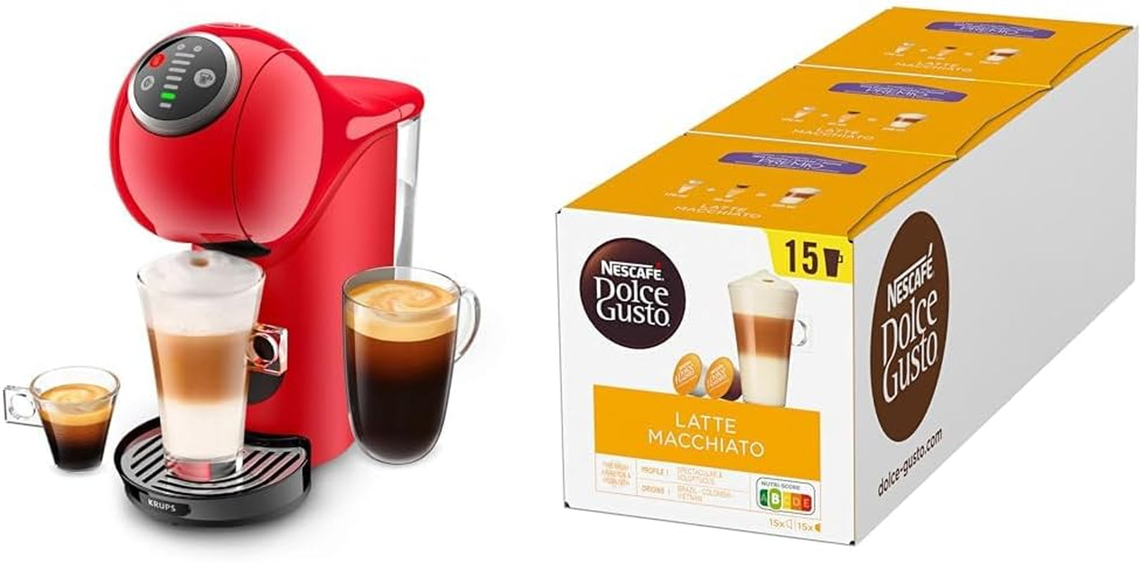 NESCAFÉ DOLCE GUSTO Krups KP3405 Genio S Plus kapselmaskine | Espresso Boost, 15 bar pumpetryk | 0,8 L Vandtank | 1500 Watt | Farve rød med Latte Macchiato