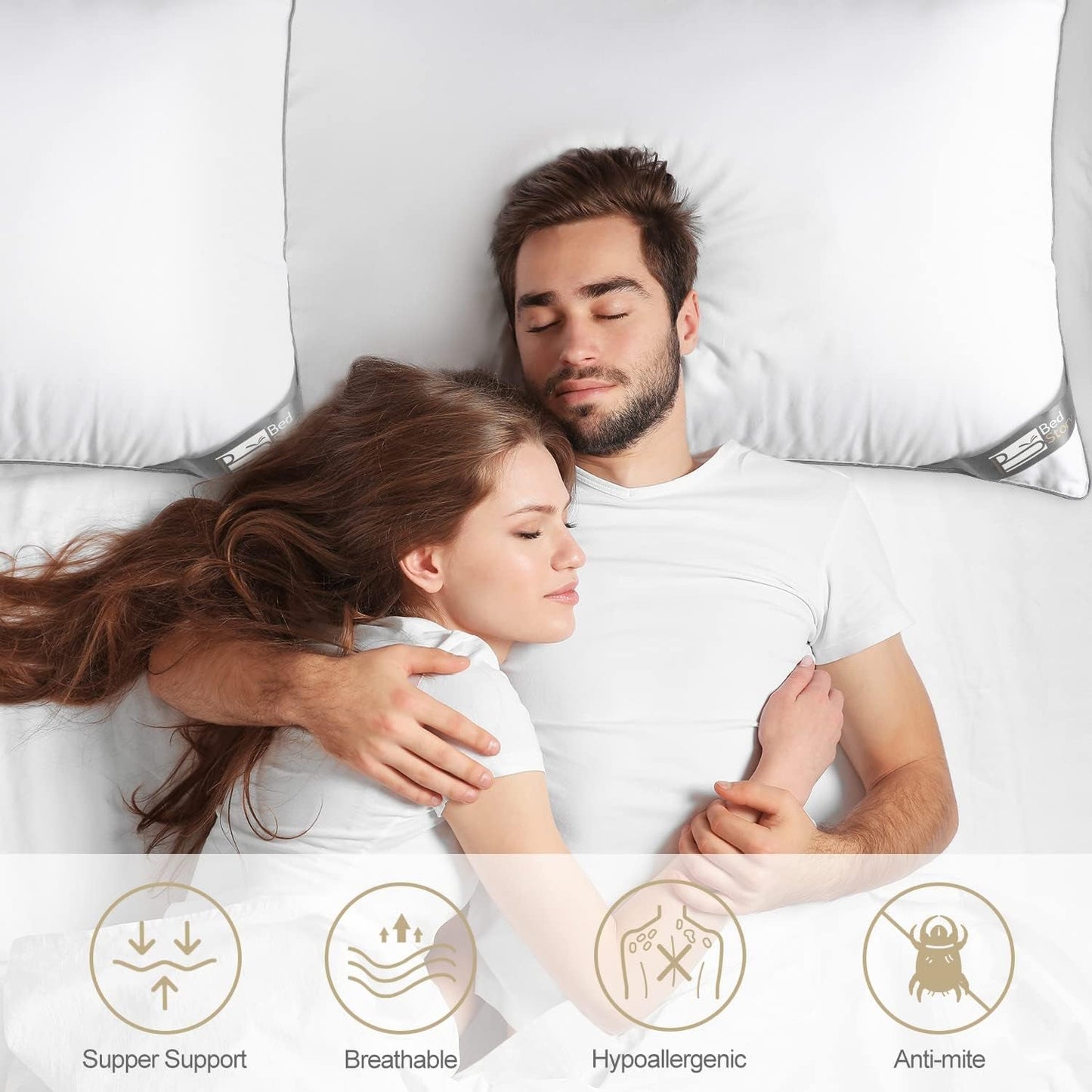 Bedstory pude, 2-pack, hotelkvalitet, alternativ, støttende, hypoallergen sovepude til mave, ryg og sidesove Naty Shop standardpuder