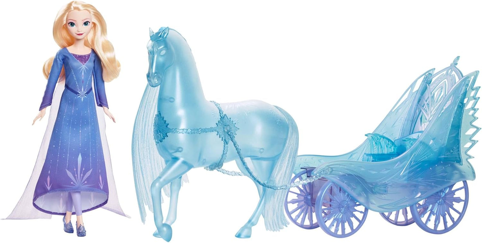 Mattel Disney Isdronningen Elsa-dukken, Isdronningen-dukken kæmmet blondt hår, møbler, aftagelige sko, Disney-gaver, legetøj fra 3 år, HLW47 Naty Shop-dukker Elsa og Nokk eventyrvogn