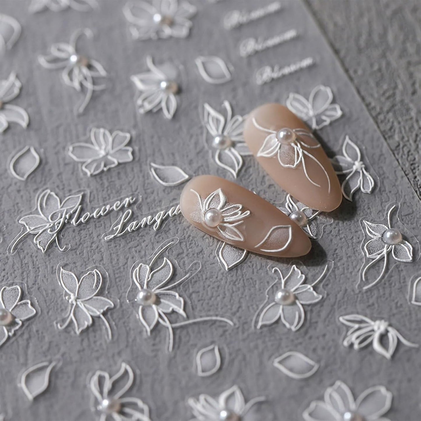 JMEOWIO 3D Nagelsticker Weiße Blumen Nail Art Sticker Selbstklebend Nagelaufkleber 5D Stereoskopisk Dekoration Nageldesign Tilbehør 1 Blatt