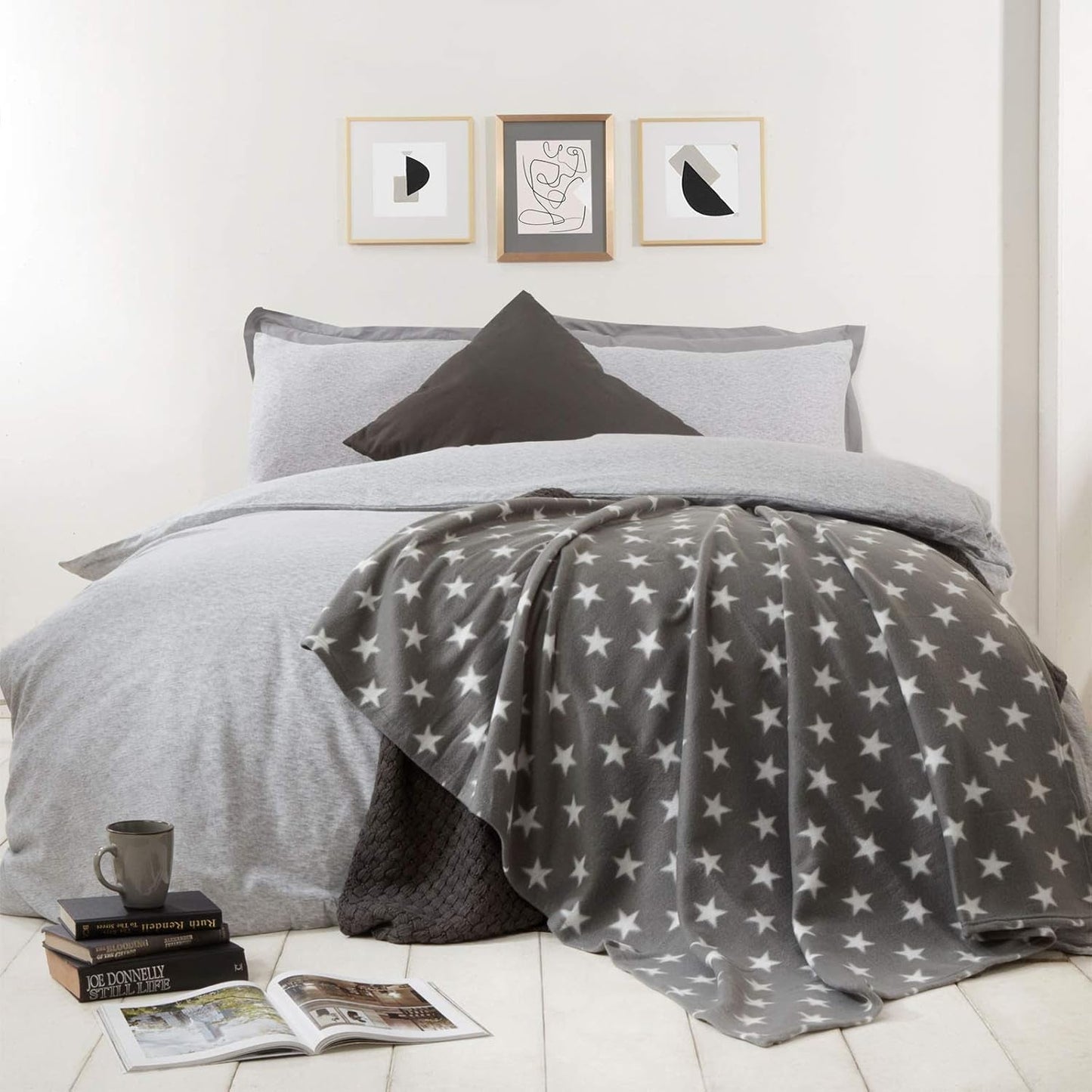 DREAMSCENE behageligt tæppe fluffy tæppe fleece tæppe - stue tæppe varmt vinter blødt, sofa tæppe, sofa tæppe, kramme tæppe børn, stue & kramme tæpper 120X150Cm, sofa plaid tæppe grå stjerner Senge og tæpper Besuche den DREAMSCENE-Store