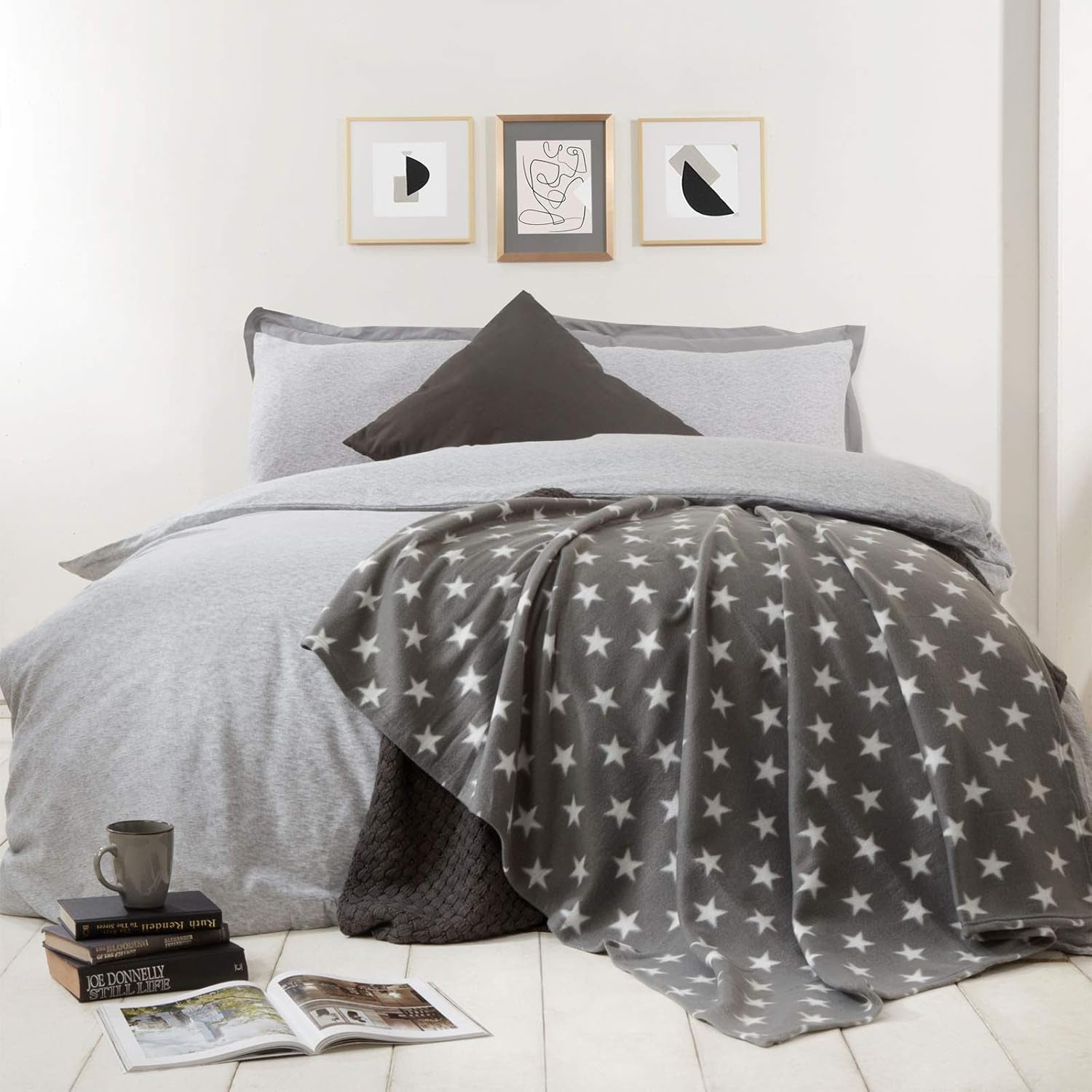 DREAMSCENE behageligt tæppe fluffy tæppe fleece tæppe - stue tæppe varmt vinter blødt, sofa tæppe, sofa tæppe, kramme tæppe børn, stue & kramme tæpper 120X150Cm, sofa plaid tæppe grå stjerner Senge og tæpper Besuche den DREAMSCENE-Store