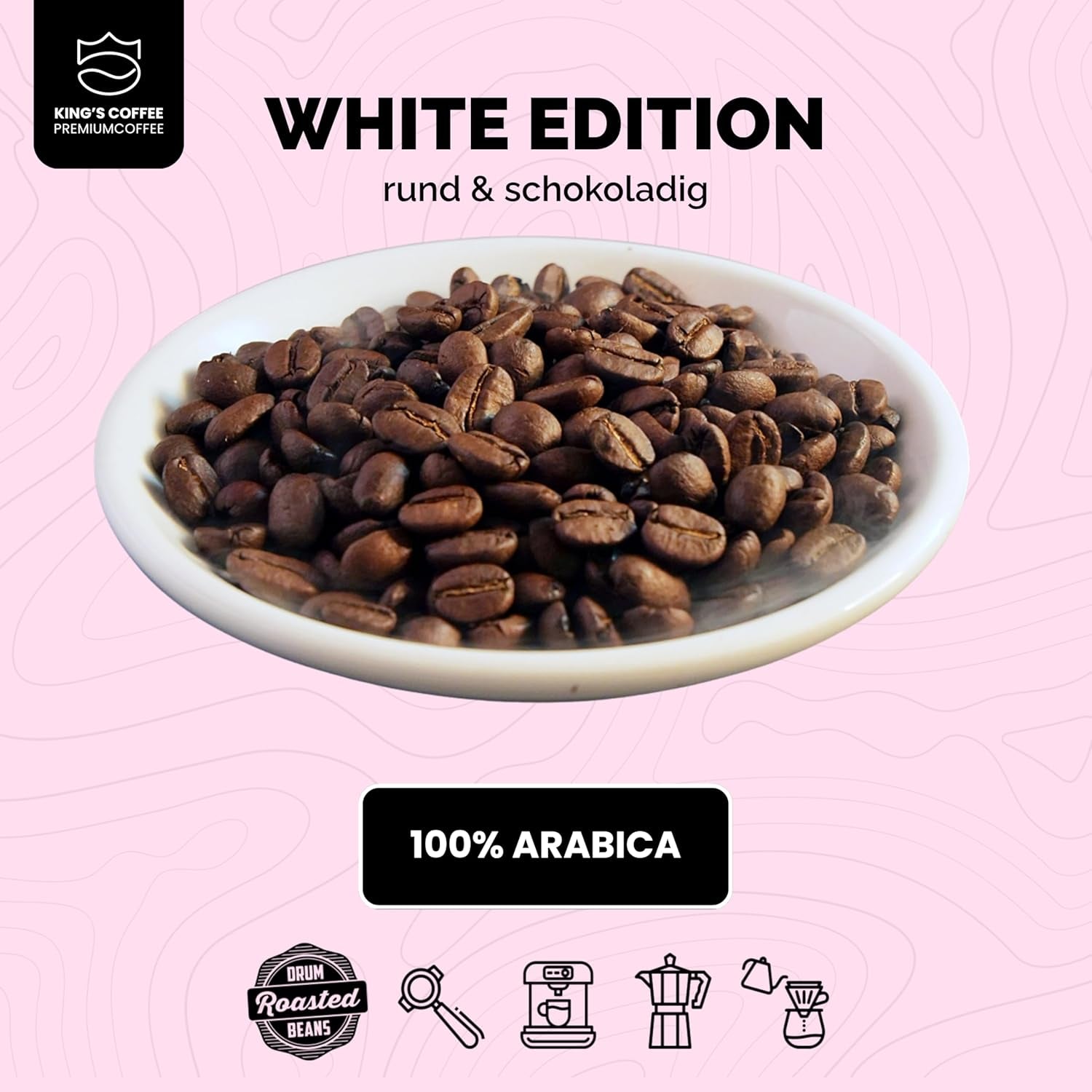 KING'S COFFEE - WHITE EDITION - let blanding 100% Arabica fra Etiopien, Mexico, Peru og Tanzania - lille batch-ristning i Italien - hele espressobønner til portafiltermaskiner - 1 kg