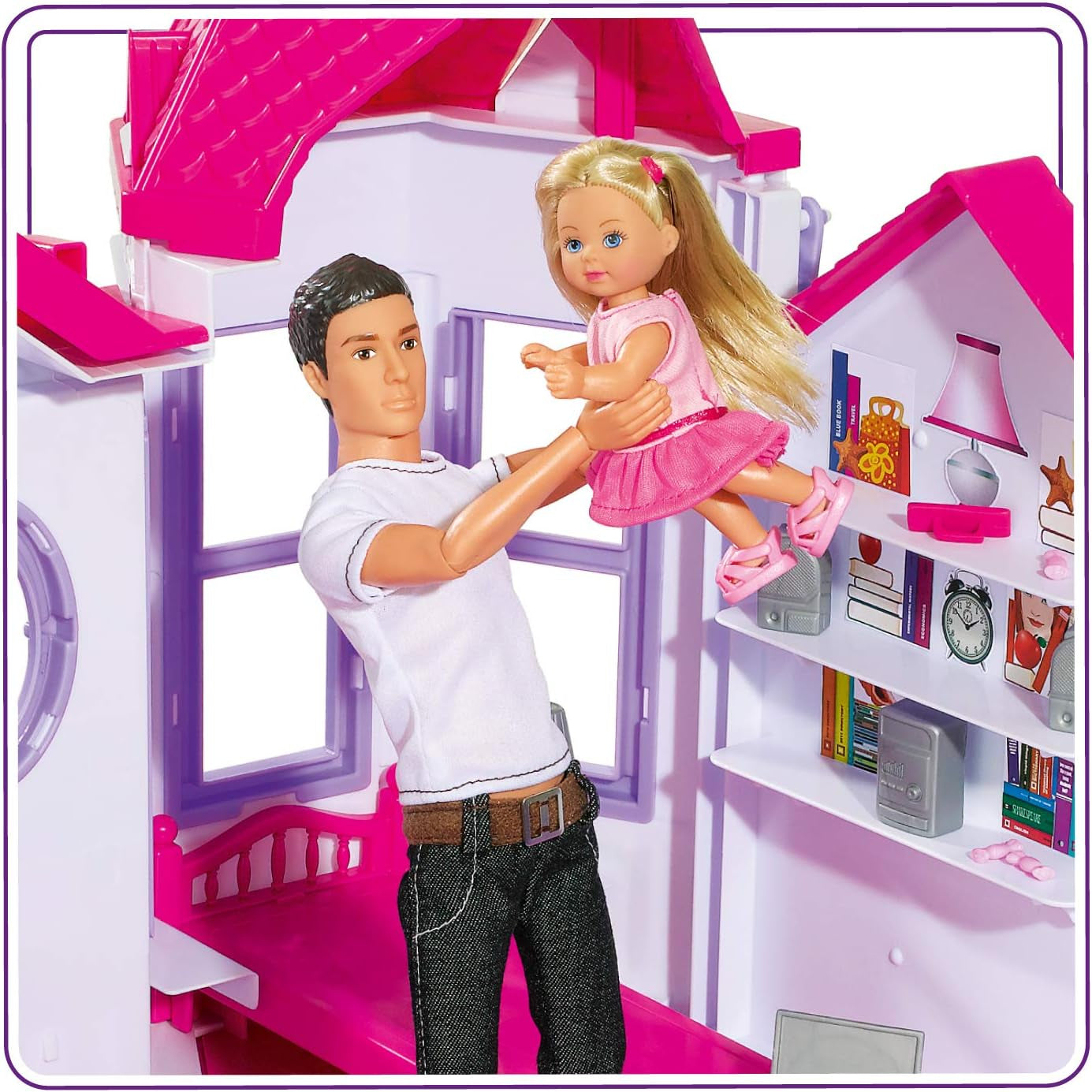 Simba 104661996 - Steffi Love Dreamhouse, Stort Legehus, 4 Værelser, INGEN DUKKERE, 84 cm høj, To Etager, Funktionel Klokke, Sammenklappelige Naty Shop Dukkehuse