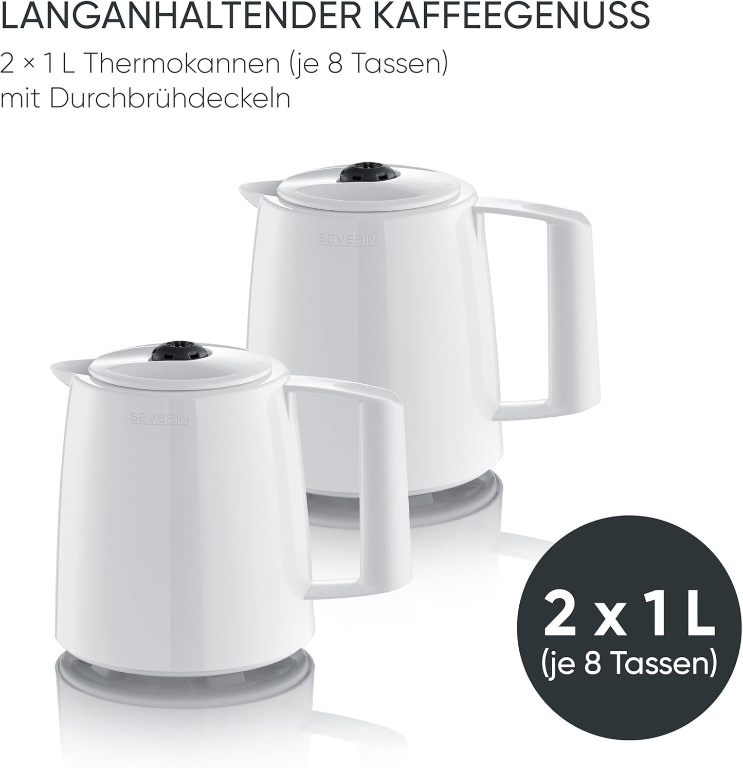 Severin espressomaskine med filter og 2 termokander, espressomaskine med låg, drypfri ophældning, lang temperatur vedligeholdelse, automatisk slukning, 1000 W, ca. 1 liter, hvid, KA 9309