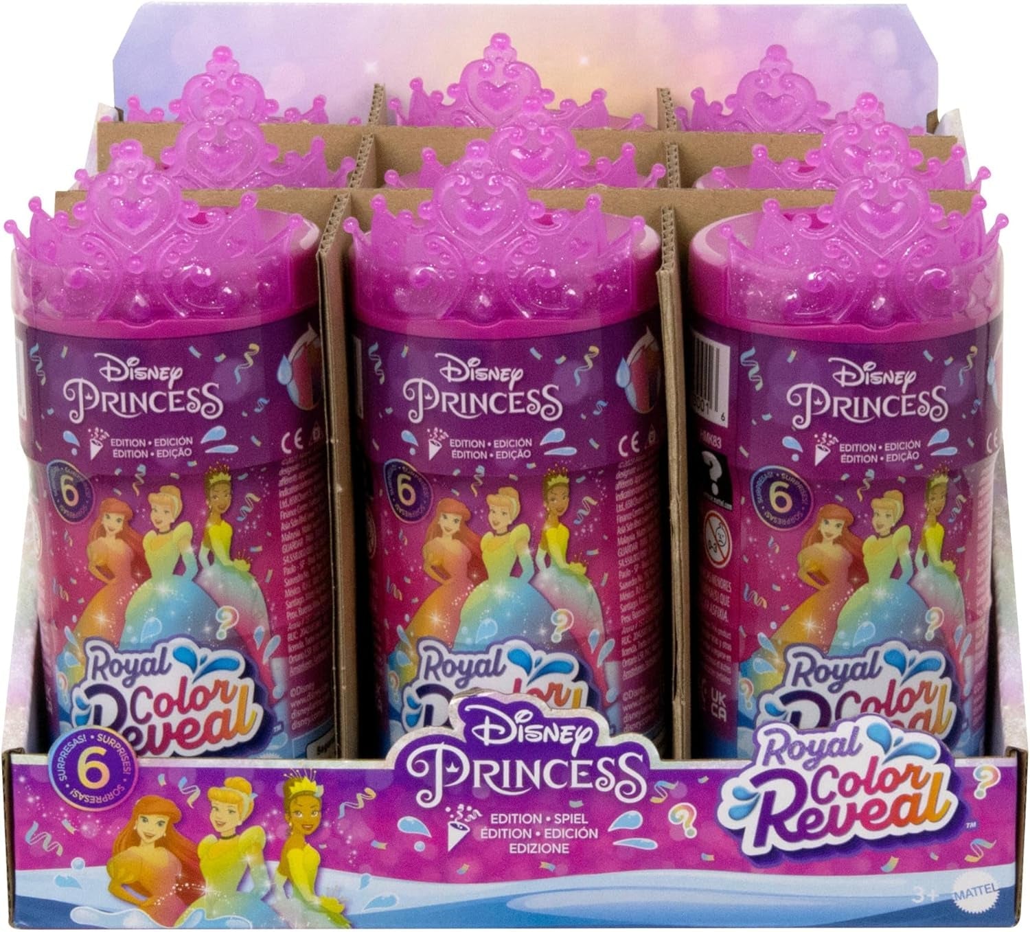 Disney Princess Color Reveal - 6 overraskelsesvandaktiverede dukker, tilbehør, til børn fra 3+, Ariel, Tiana, Mulan, Askepot, Belle, Aurora, HPX39