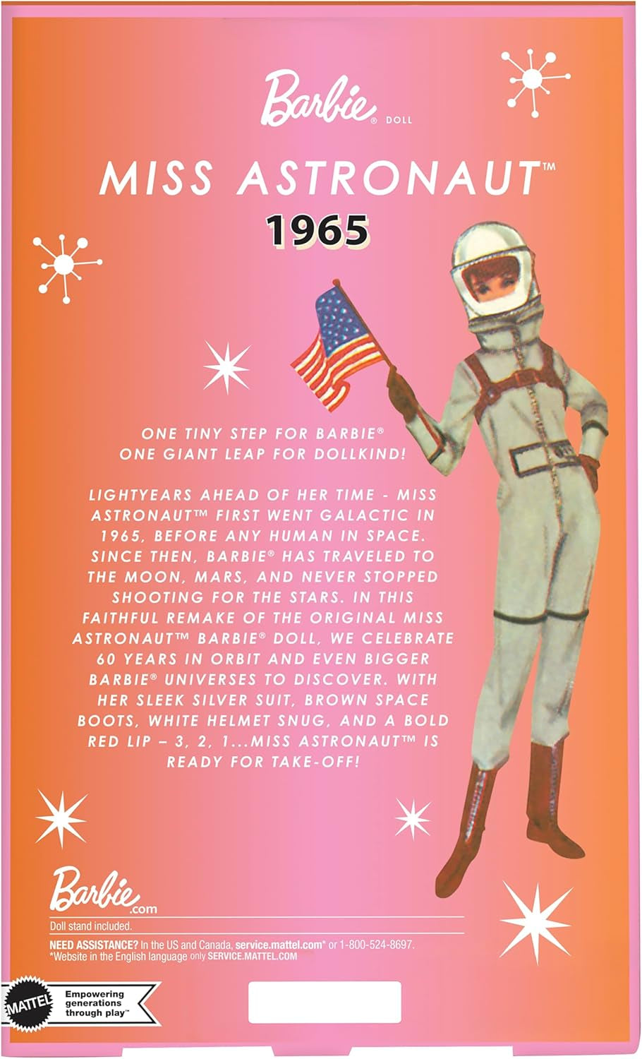 Mattel Barbie Miss Astronaut samlerdukke med sølvdragt, rumstøvler og hjelmtilbehør, vintage reproduktion af 1965 original, JBJ48 Naty Shop Dolls