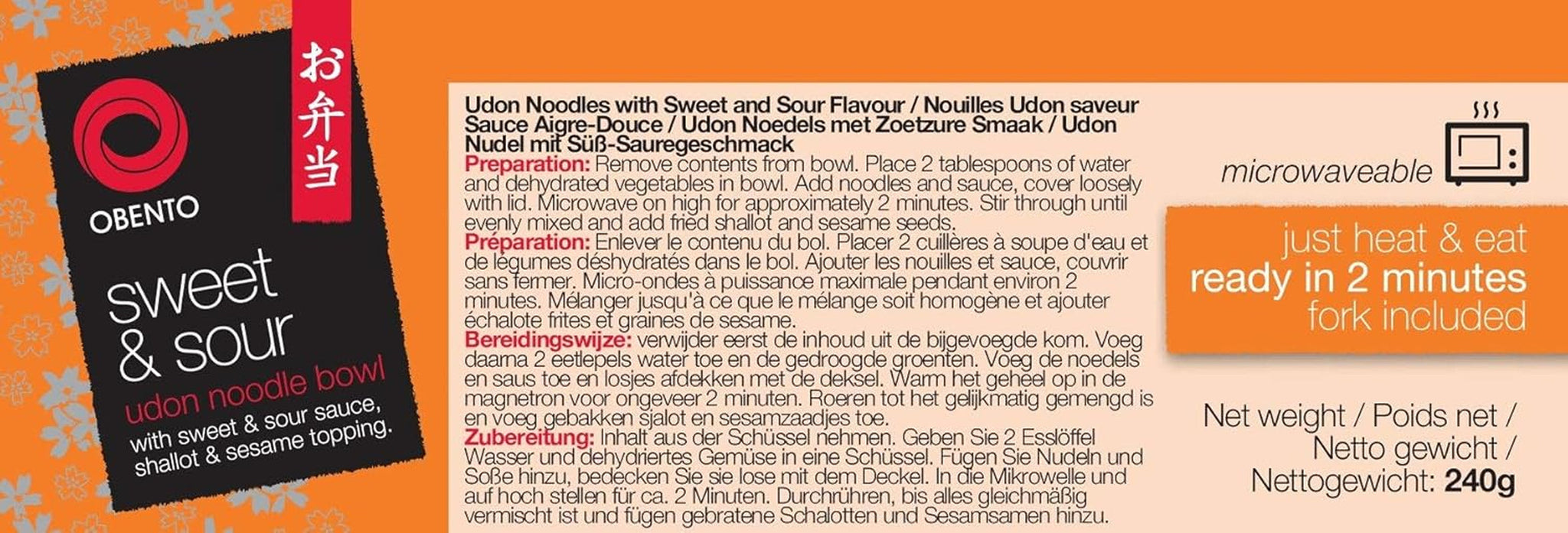 Sød og sur Udon-skål, færdigretter til mikroovn, 240 g