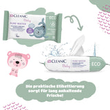Cleanic Baby Eco Pure Water Wet Wipes – (1 x 50 stk.) Vådservietter til børn og spædbørn – parfumefri, skyllebar, følsom hud – 50 stk.
