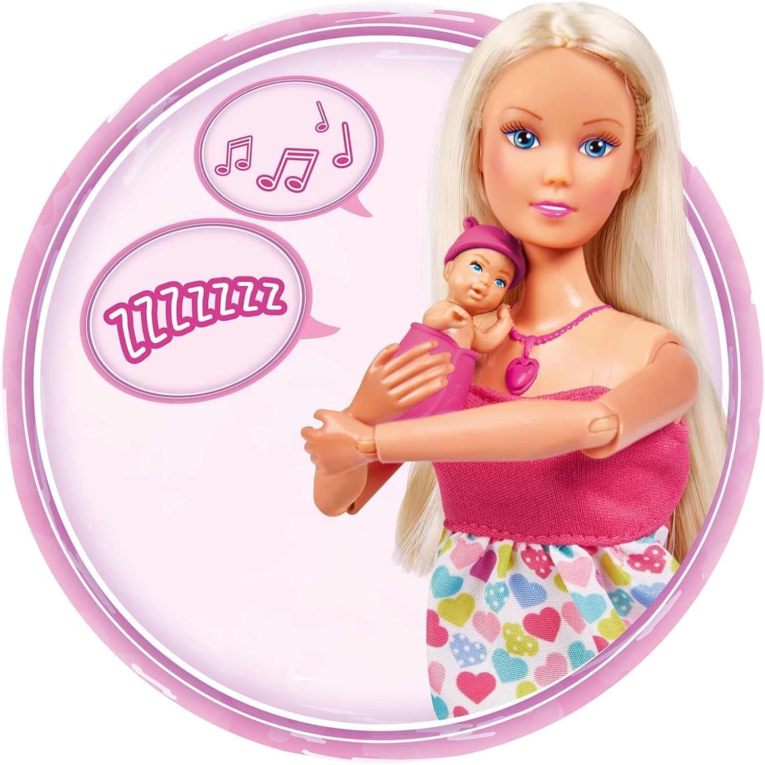 Simba 105733480 - Steffi Love babyrygsæk, gravid dukke med baby og fantastiske lyde, babytilbehør og bæresele, Pink Naty Shop Dukker
