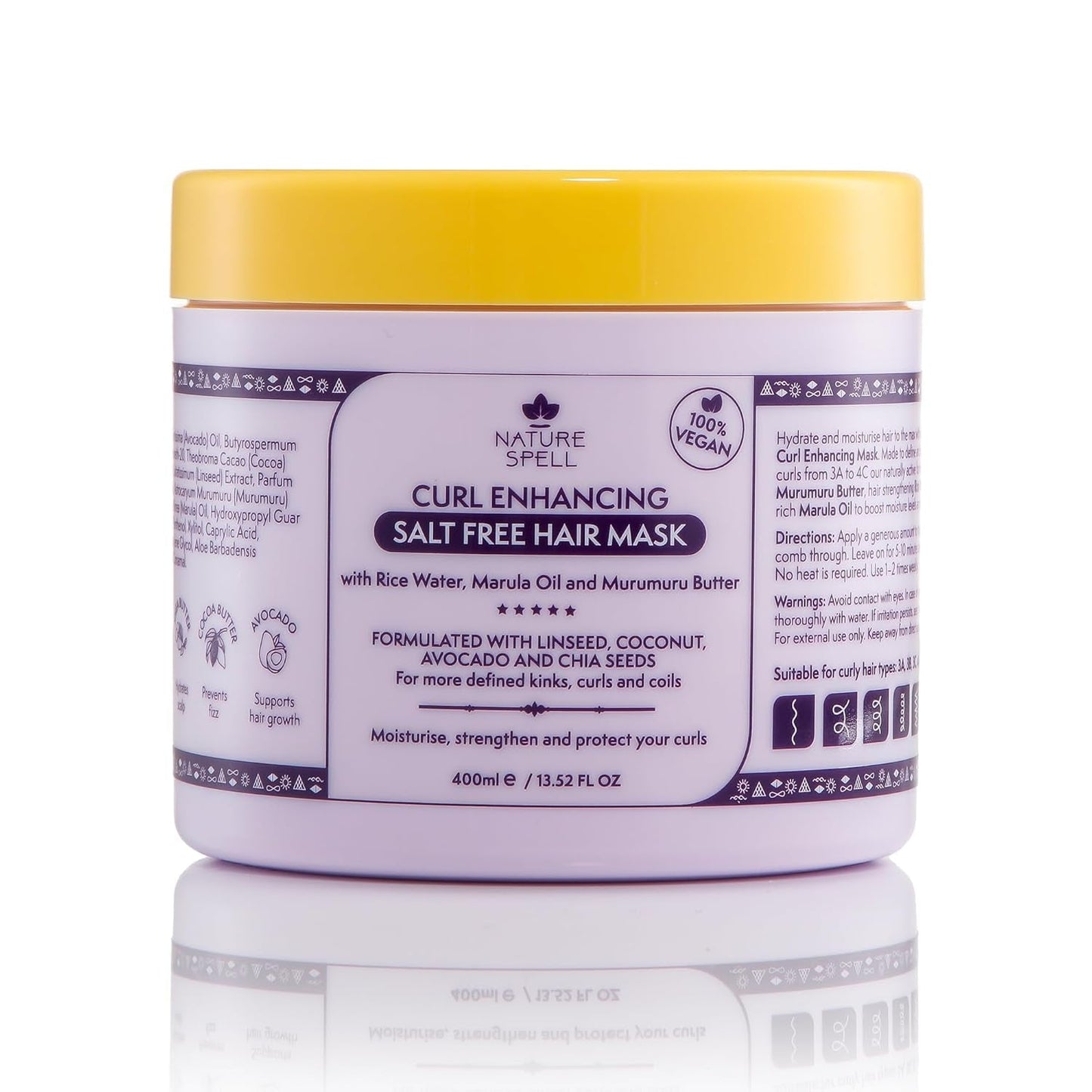 Nature Spell krøllet hårmaske 400 ml - beriget med risvand og linfrø til alle krølletyper Sulfatfri Naty Shop hårmaske Standard titel