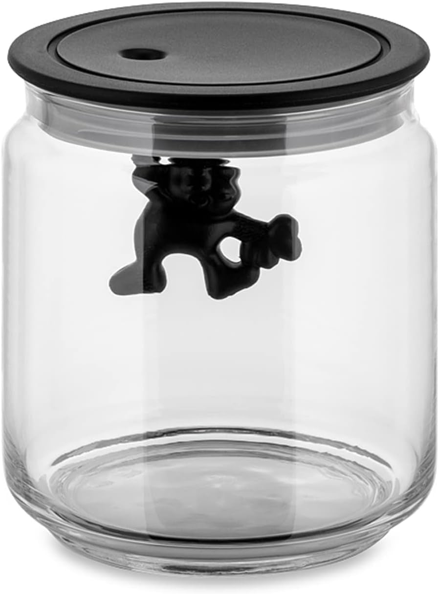 Alessi "Gianni" køkkenkrukke i glas med forseglet låg, termoplastisk harpiks, sort, 27,5 x 13,5 x 28 cm madopbevaringsbokse Naty Shop-glas, sort 12 cm