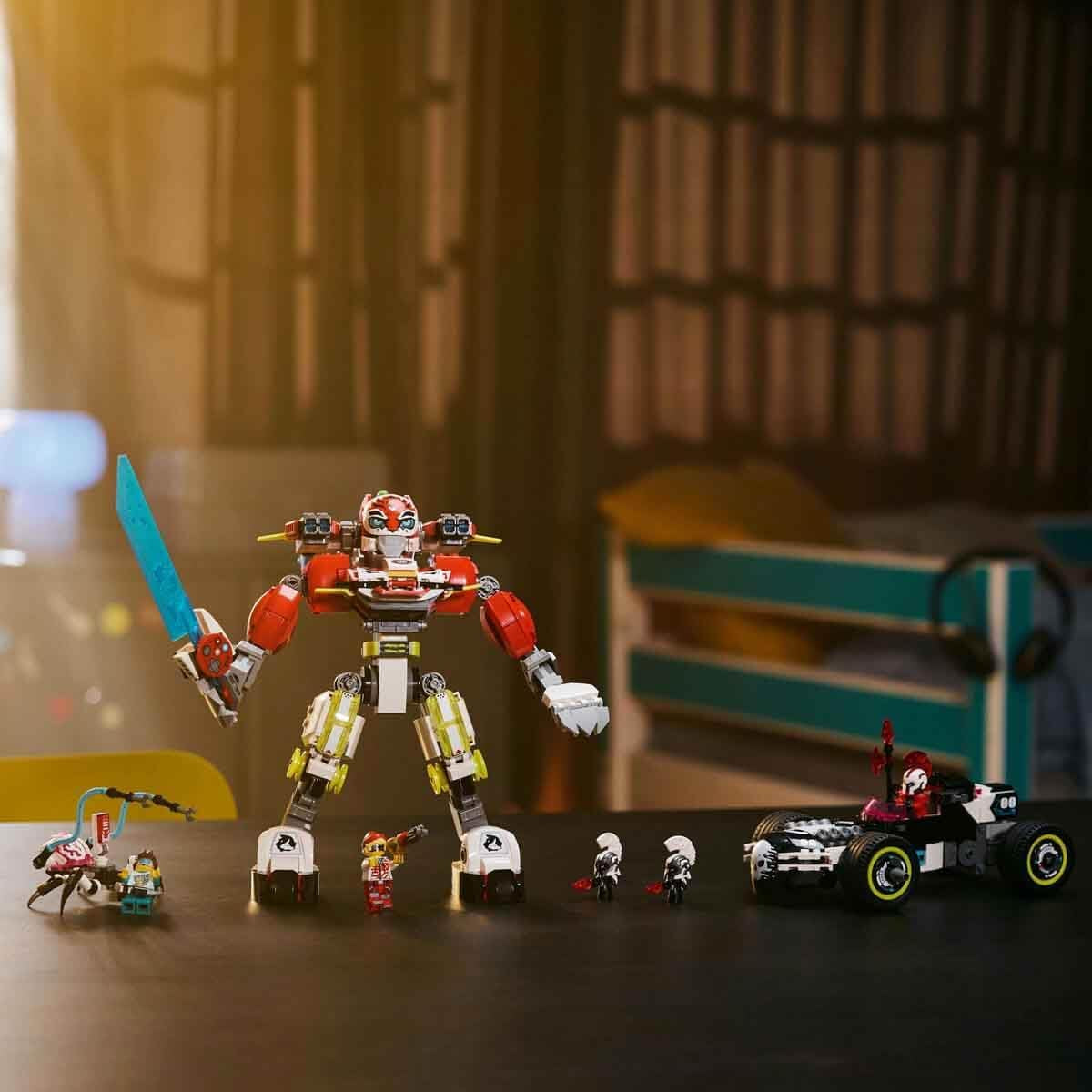 LEGO Dreamzzz Cooper's Tiger Mech og Zero'S Hot Rod Car, Legetøjsbil til børn, Gave til 9-årige drenge og piger, 2-i-1 legesæt med Mech og minifigurer 71497 Byggesæt Besuche den LEGO-Store