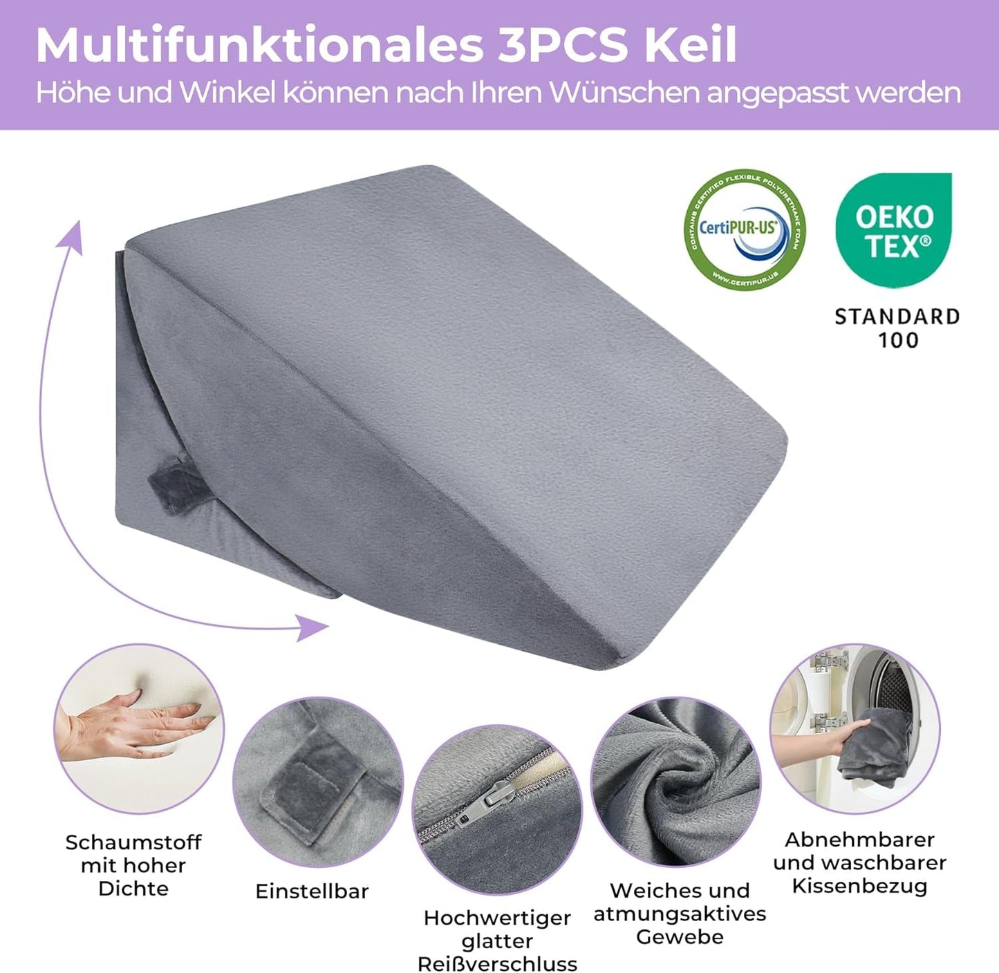 Højdensitetsskum justerbar fjerpude, ergonomisk rygpude til seng og sofa, anti-reflux læsepude til at sove, lege, se tv (tung)