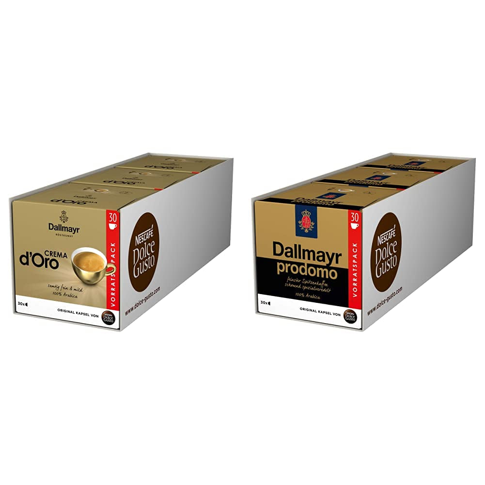 Dallmayr Crema d´Oro, XXL-Vorratsbox, 90 Kaffeekapseln, Feine Crema og vollmundiges Aroma (3 x 30 Kapseln) & Dallmayr Prodomo, XXL-Vorratsbox, 90 Kaffeekapseln (3 x 30 Kapseln)