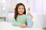 Mattel DISNEY Princess Askepot - Leddukke med funklende outfit, aftagelige sko og tiara, kæmmet hår til stylingsjov, til børn fra 3 år og opefter, HLW06