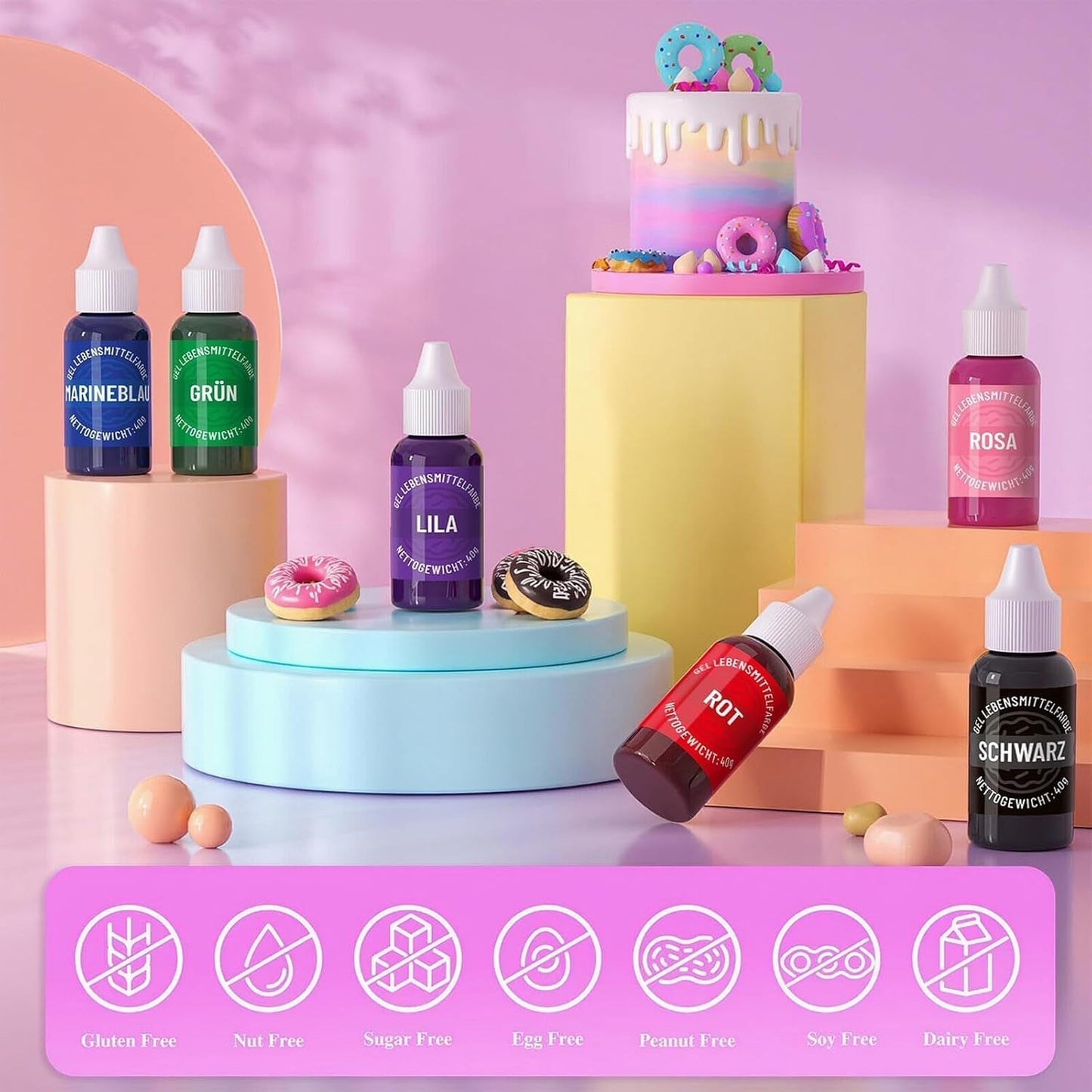 Sort gel-madfarve - 40 g gelébaseret madfarve, sukkerfri madfarve, højkoncentreret, til bagning af kager, makroner, glasur, fondant, småkager, donuts