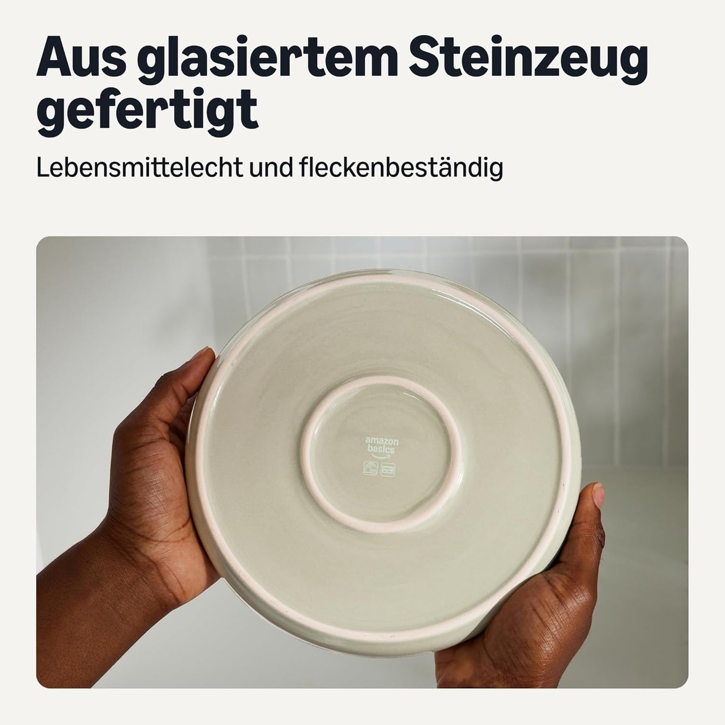 Amazon Basics glaseret stentøjsstel, 18 stykker, 6 komplette sæt, Tåler opvaskemaskine, elfenben