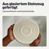 Amazon Basics glaseret stentøjsstel, 18 stykker, 6 komplette sæt, Tåler opvaskemaskine, elfenben