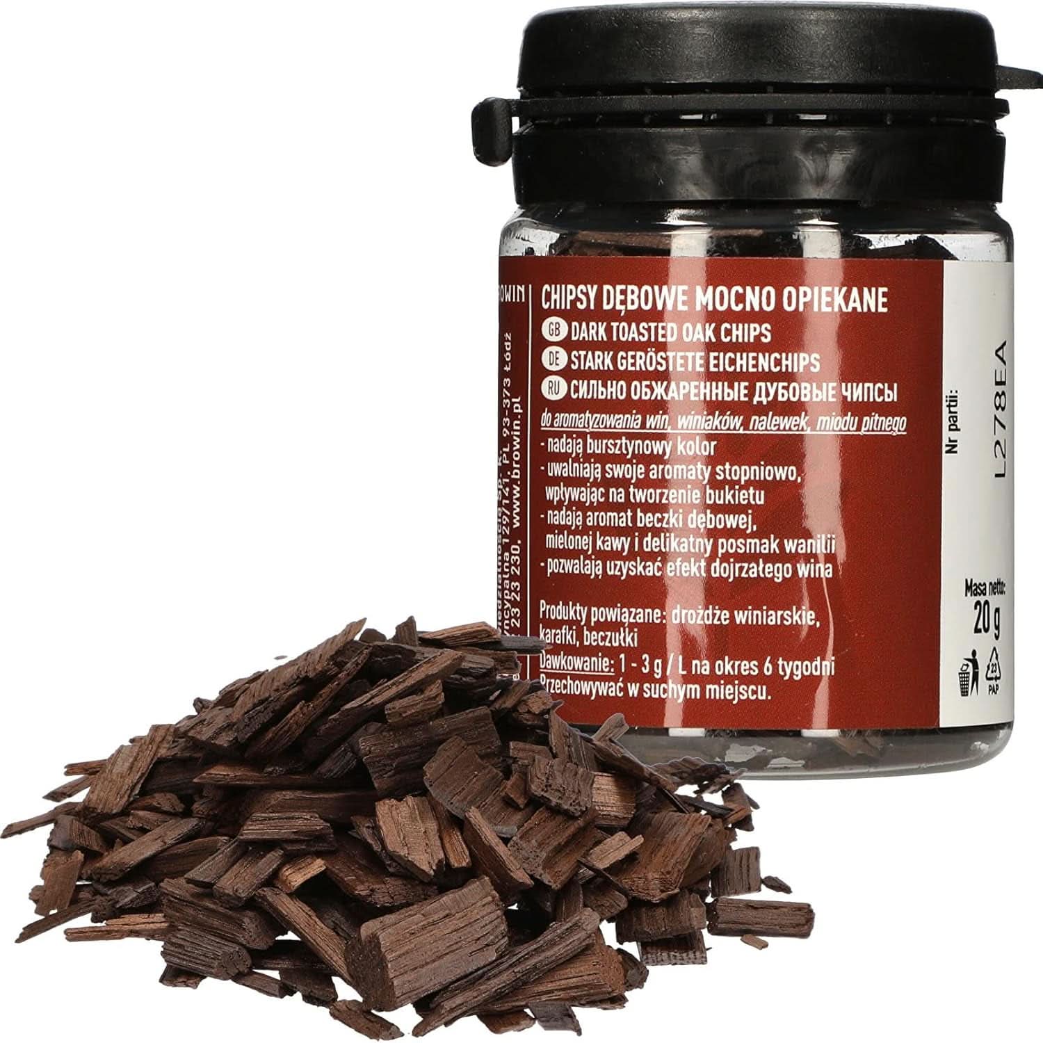 Browin Strong Roasted Oak Chips 20g - flager, fine egepinde til at smage alkohol, brun Aromas Naty Shop