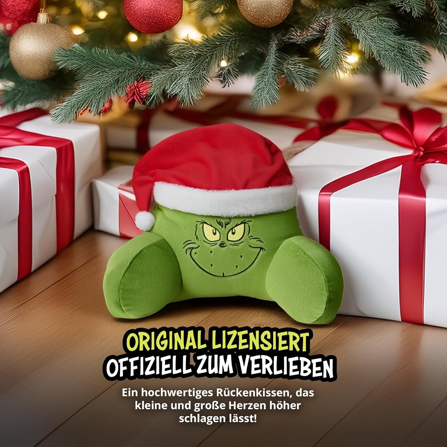 Grinchpude - Rygpude til seng og sofa, rygstøtte med armlæn, læsepude til ryg, nakke og hoved, grøn, 40 x 38 cm