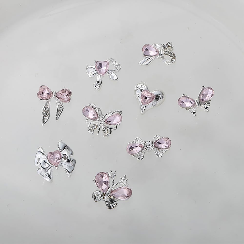 Luxus Rosa Diamant Nagel Charms 3D Butterfly Nail Art Charms Bow Nail Charms Y2K Heart Charms Nägel Tilbehør Schmetterling Herz Schleife Nageldesign Edelsteine ​​​​Strasssteine ​​Glitzersteine ​​​​Nagelschmuck