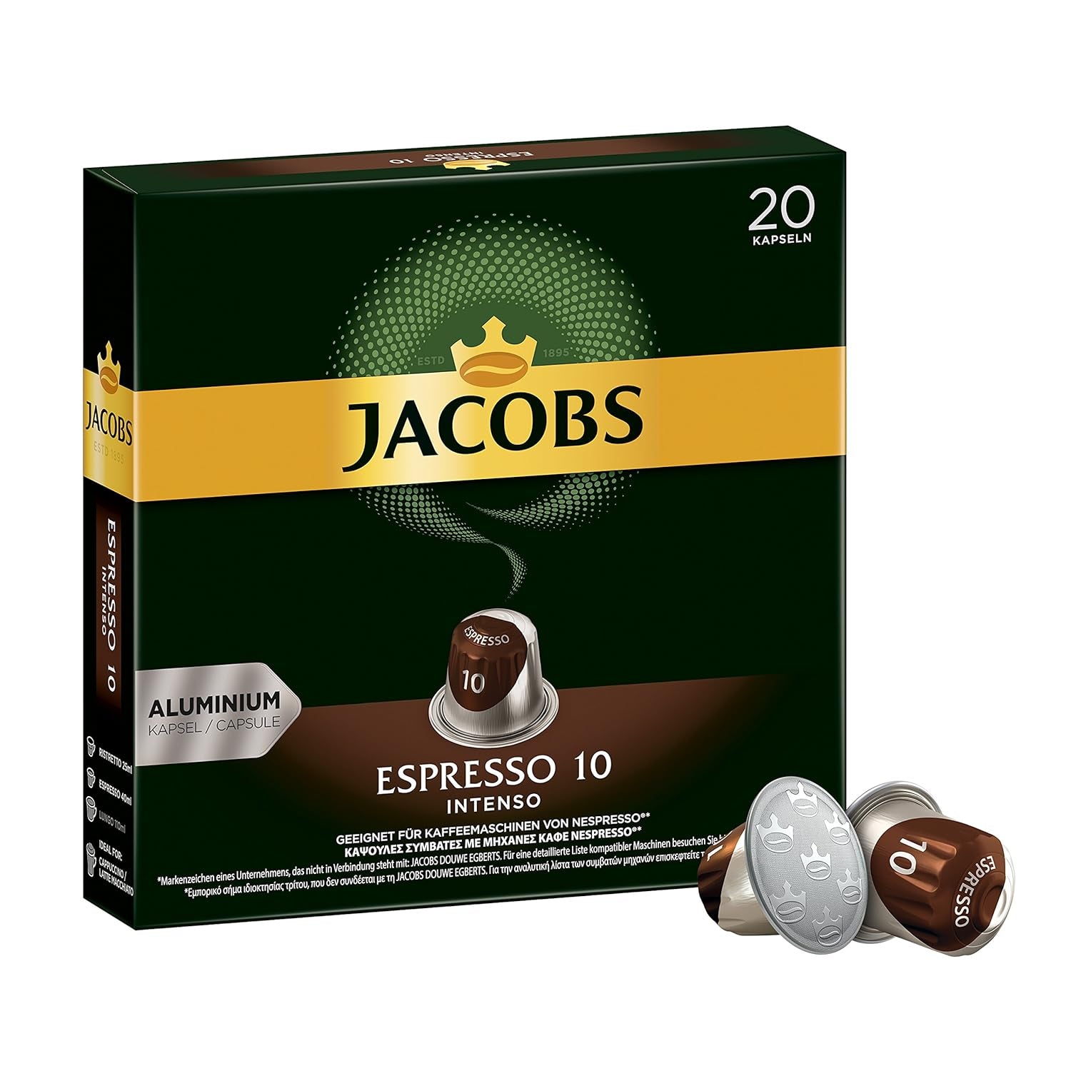 Jacobs Kaffeekapseln Guten Morgen XL Intense - 10er Pack (10 x 20 Getränke) & Kaffeekapseln Espresso Intenso, Intensität 10 af 12, 200 Nespresso®* kompatibel Kapseln, 10 x 20 Getränke