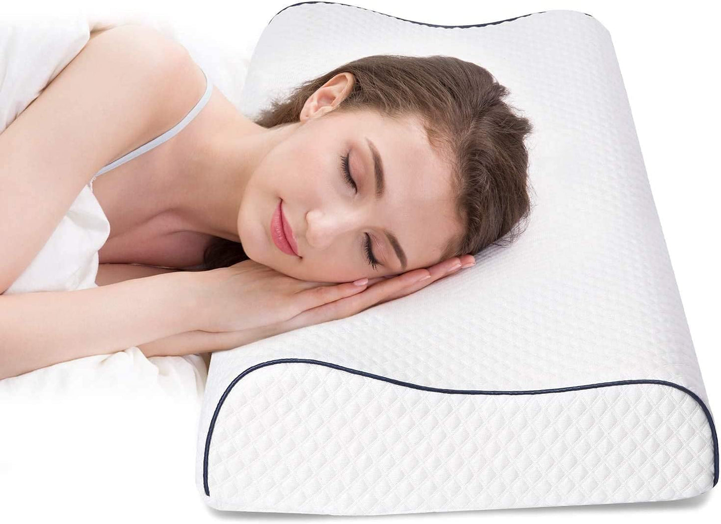 Fityou Memory Foam Pude Nakkestøttepude Ergonomisk Sovepude Kølepude Dobbeltsidet Design Vaskbart pudebetræk (67,5X40X13Cm) Cervikale ortopædiske puder Naty Shop Blue Edge 60X35X9/11Cm