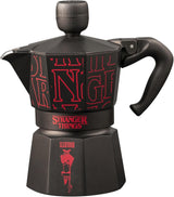 Bialetti Moka Express Stranger Things 3-kopps kaffemaskine, Musikknap med USB-C opladningsfunktion, Ikke egnet til induktionskogeplader, 3 kopper (130 ml), Sort