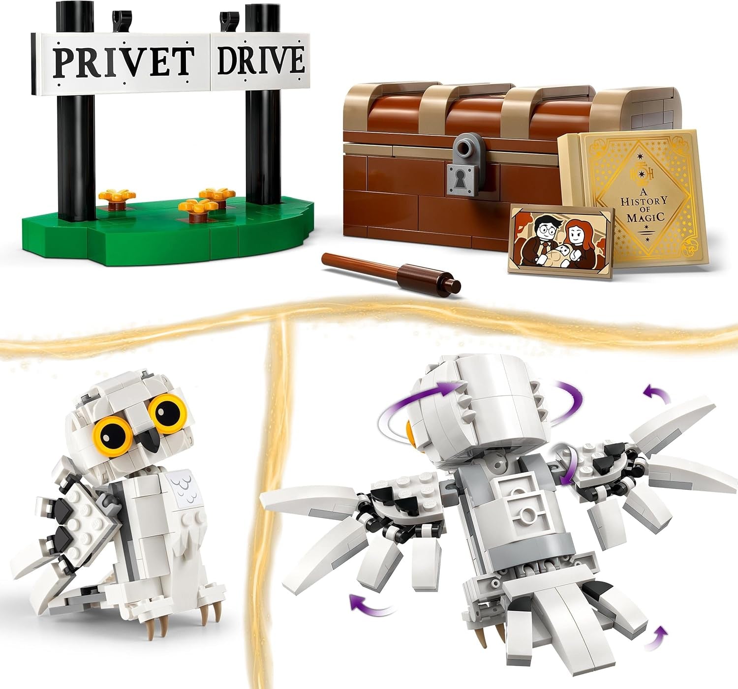LEGO Harry Potter Hedwig i Liguster Drive 4 Børnelegetøjsuglesæt, bygbar dyrefigur med Hogwarts kuffert, lille gave til drenge, piger og alle fans fra 7 år 76425 Byggesæt Besuche den LEGO-Store