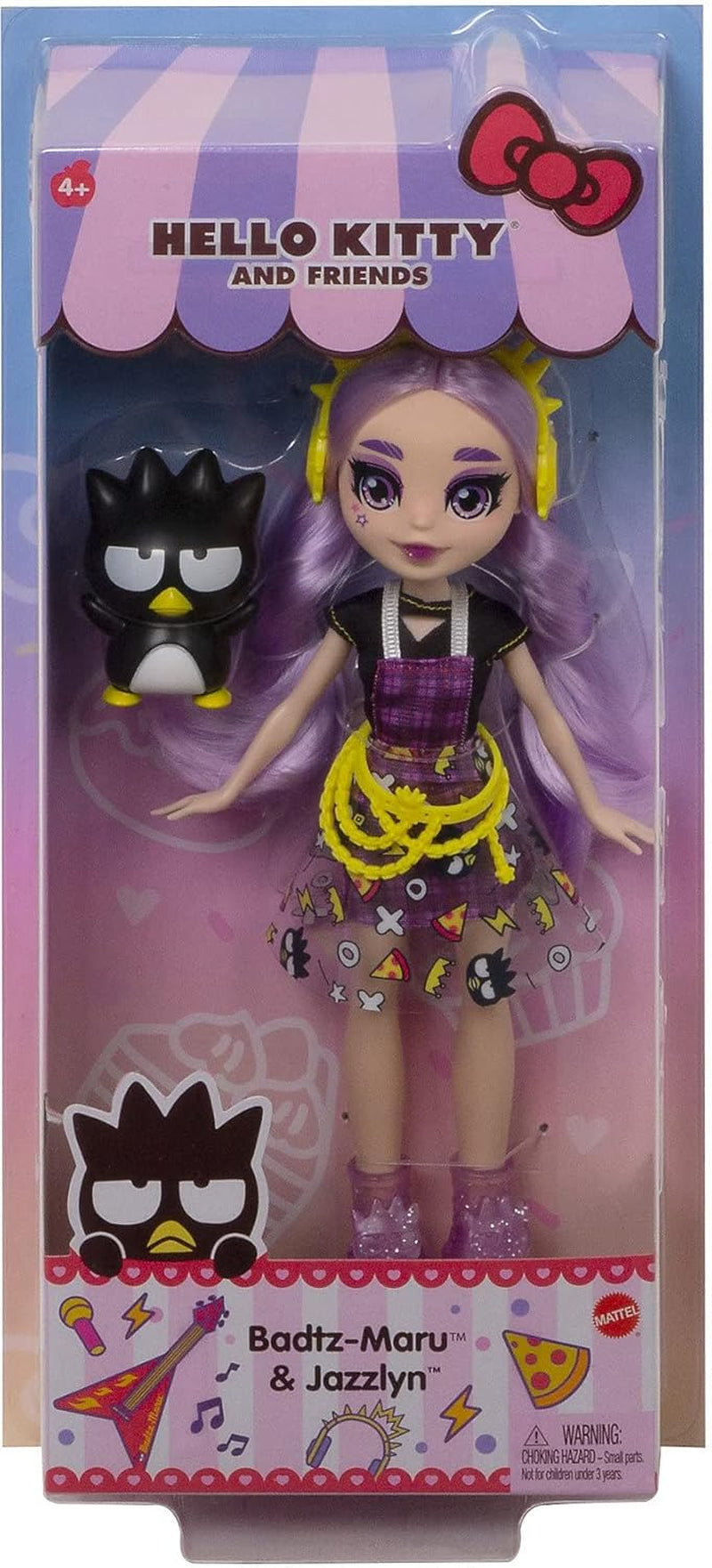 Mattel Hello Kitty GWW98 - Sanrio Badtz-Maru Figur og Jazzlyn Puppe (ca. 25,4 cm) med Kleidung og tilbehør, lange hår og trendy outfit, tolles Geschenk für Kinder ab 3 Jahren