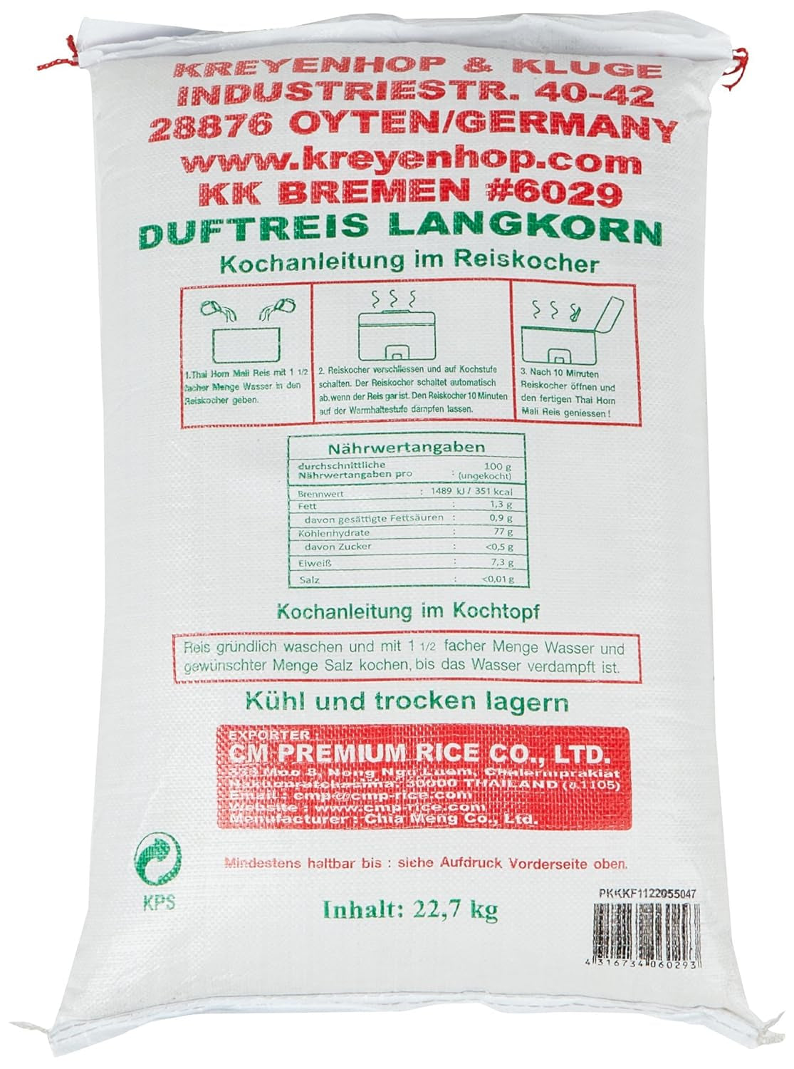Duftende ris, langkornet 100%, 1 pakke (1 x 22,7 kg)