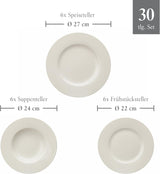 vivo - Villeroy & Boch Group - Basic hvidt 30 dele servicesæt, tåler opvaskemaskine og mikroovn, hvidt servicesæt, kaffestel, keramik, tallerkener, kopper, premium porcelæn
