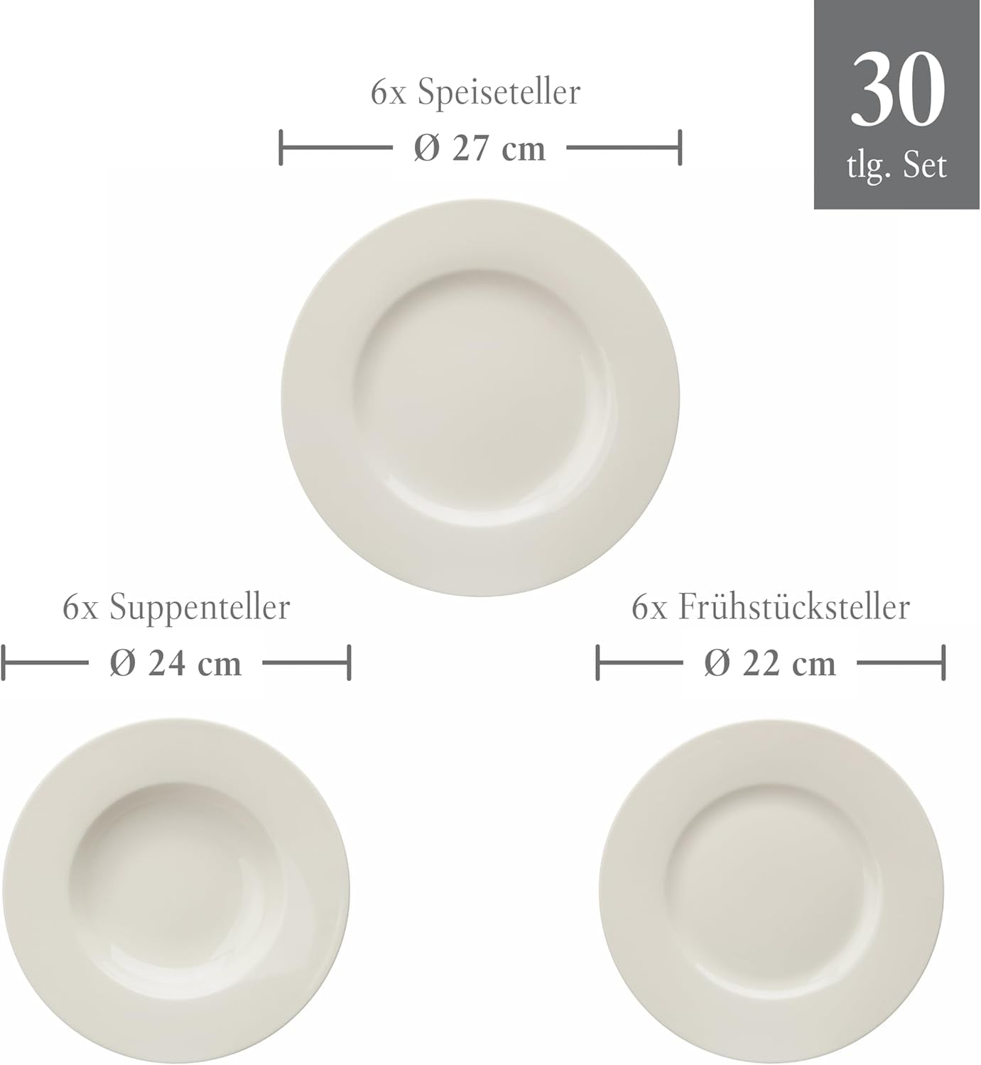 vivo - Villeroy & Boch Group - Basic hvidt 30 dele servicesæt, tåler opvaskemaskine og mikroovn, hvidt servicesæt, kaffestel, keramik, tallerkener, kopper, premium porcelæn