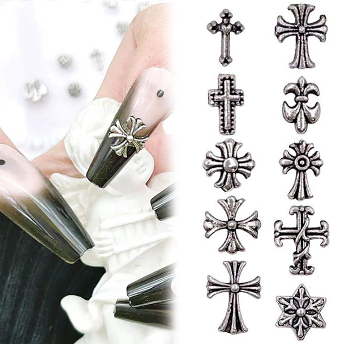 100 stk 3D Cross Nail Nøgleringe, Cross Nail Nøgleringe, Chrome Negle Nøgleringe, Vintage Negle Accessories, DIY Negle Decorations, til kvinder og piger, DIY Negle Decorations
