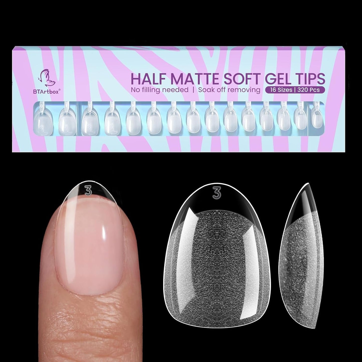 Btartbox Extra Short Mandel Neglespidser - Full Cover Gel X Soft XS Gel Neglespidser - Forformede Semi-Mat Til Brede Negle Salon 320 Stk