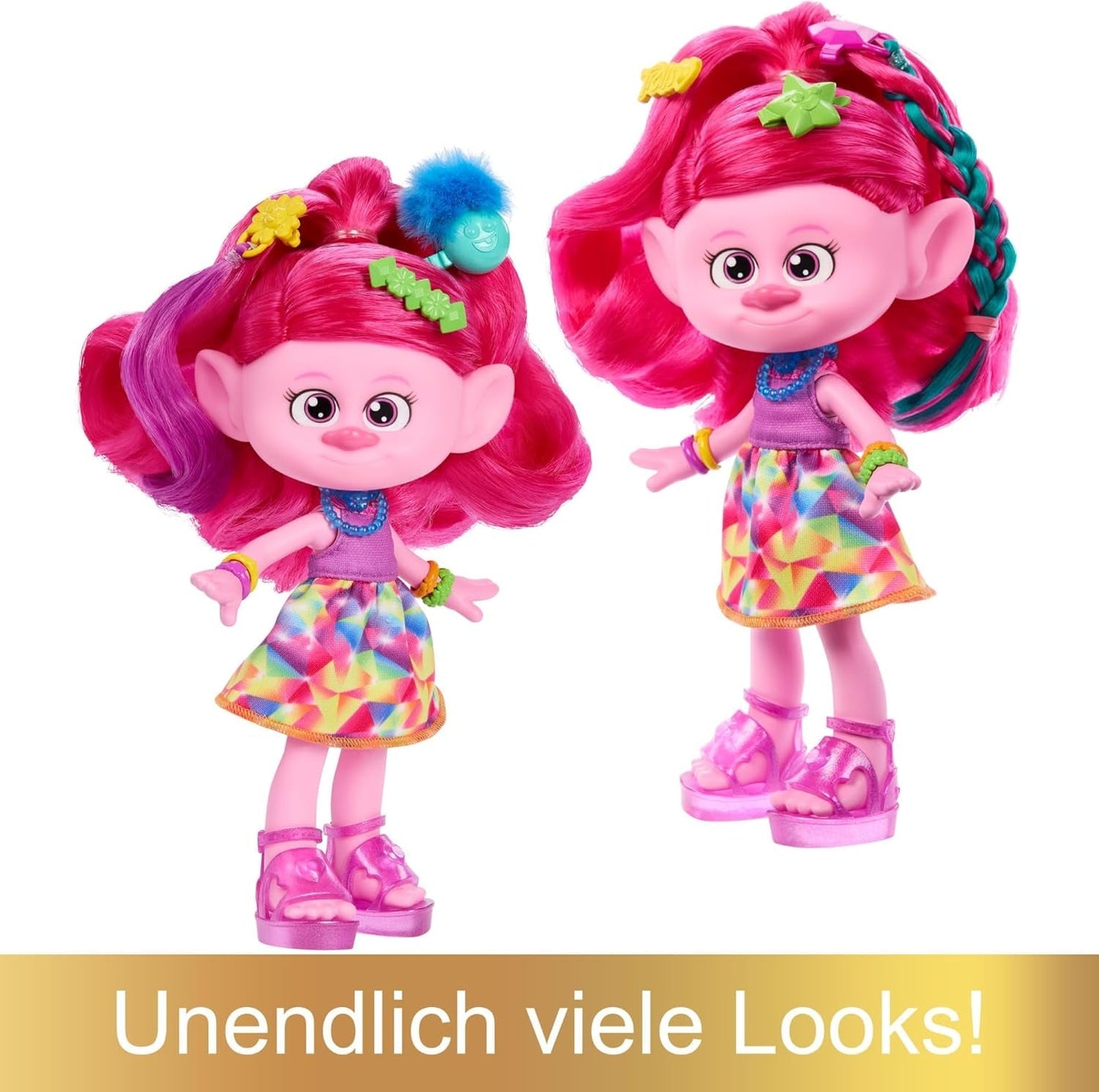 Mattel DREAMWORKS TROLLS Together Strong - Hår-Tastic Queen Poppy Fashion Doll - 15+ tilbehør, Glitter Kam, Vaskbar Glitter Gel, For Alders 3+, HNF25 Naty Shop Dolls