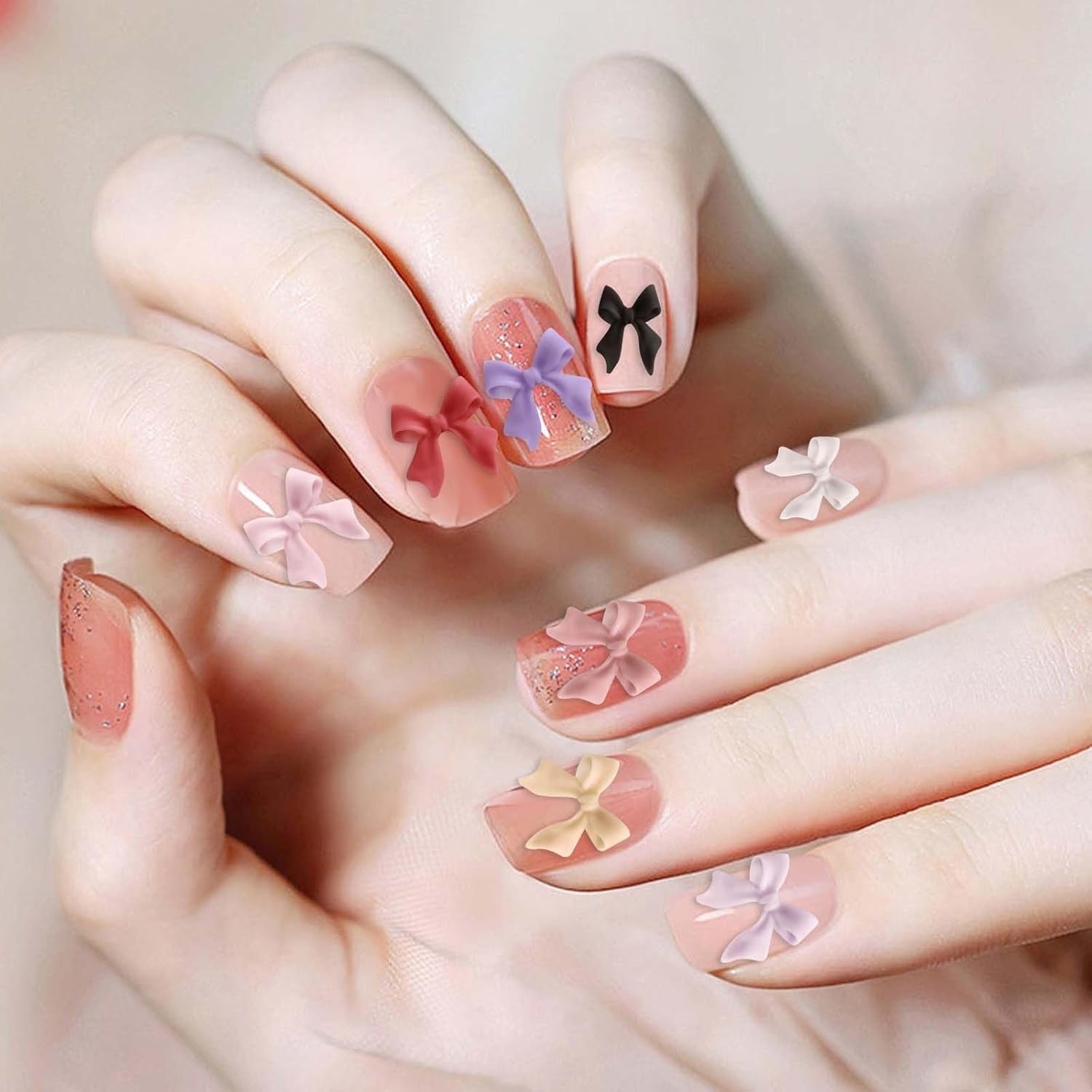 100 Stück 3D Negle Decorations Sets Schleifen Nagelanhänger Nagelkunst Dekorationen Schleife Für Acrylnägel, Süße Kawaii-Schleifenanhänger, Hübsche Nagel-Schleifenanhänger-Dekoration