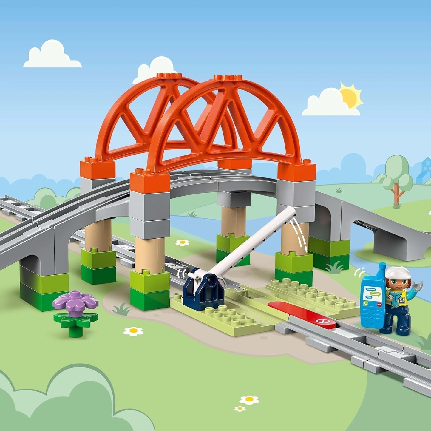 LEGO DUPLO Bybanebro og spor - Udvidelsessæt, Gave til børn fra 2 år, Bygge- og genopbygningssæt, Udviklingssæt til børnehaver, Pædagogisk legetøj 10426 Byggesæt Besuche den LEGO-Store